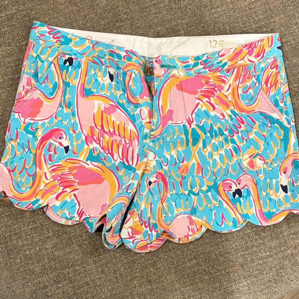 Lilly Pulitzer Flamingo Print Shorts - Pink, Blue, Yellow
